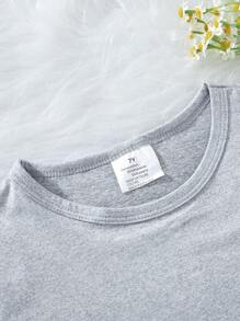 Young Girls Butterfly Checkerboard Pattern Print T-Shirt - Grey - View 3