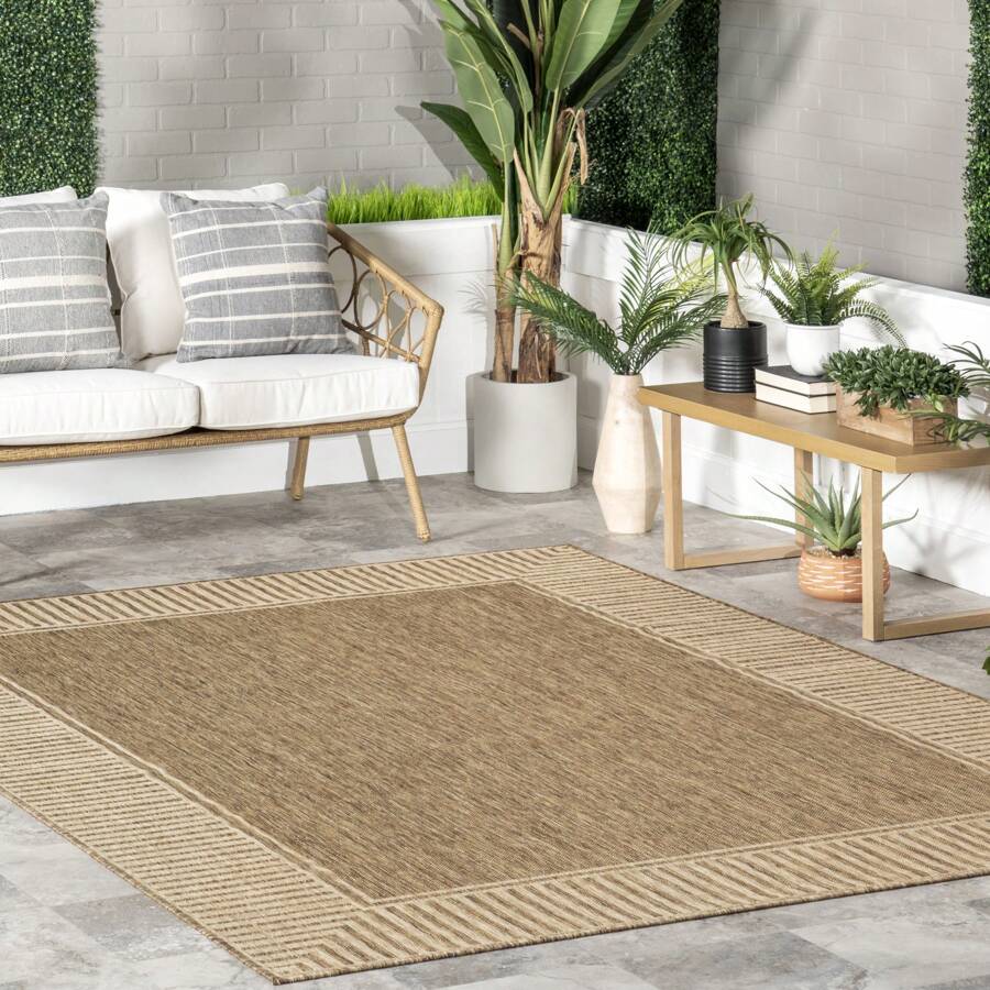 NuLOOM Asha Simple Border Indoor/Outdoor Area Rug For Bedroom, Dining Room, Living Room, Hallway, Office, Kitchen, Entryway - 卡其色 - 查看 1
