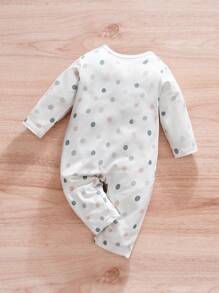 Mono de manga larga para bebé con estampado de puntos y letras, otoño - Blanco - Ver 2
