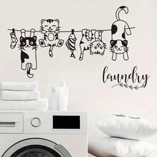 1卷卡通猫和鱼可移除防水PVC墙贴，适用于卧室、客厅、洗衣房装饰。自粘式黑白卷，不粘。乙烯基贴花，适用于卧室装饰、房间装饰品、万圣节装饰、秋季装饰、教室装饰，可移除贴纸 - 黑色 - 查看 7