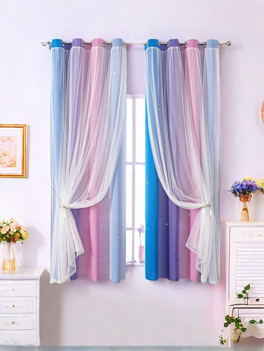 Juego de 2 piezas de cortina de encaje con colores empalmados y estrellas troqueladas. Exquisitas y con un excelente efecto de sombreado, son muy adecuadas para dormitorios y salas de estar, creando un ambiente romántico. Decoración romántica para Navidad y Año Nuevo,Solid Color Cortinas largas Con Opacidad Del 95% Y Privacidad Asegurada, 100% Microfibra Poliéster, oscurecimiento de la habitación, cortinas grises con ojales para sala de estar, recámara, ventana, exquisita y con un excelente efecto de sombreado Antifrío, Decoración,Insonorización, aislamiento térmico Artículos para Ventanas Cortinas, Muy adecuado para dormitorios y salas de estar, dormitorio, sala de estar, oscurecimiento a rayas,decoración del hogar, cortinas de ventana con ojales degradados,Antifrío, Cortinas Opacas de Estrellas para Salón, Decoración,Insonorización, aislamiento térmico Artículos para Ventanas / Cortina,creando un ambiente romántico