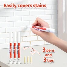 3pcs/Set Waterproof Tile Grout Pen, Wall Crevice Pen, Suitable For Tile, Floor, Bathroom Disinfection Crevice Repair (White)
