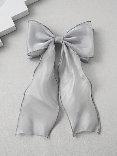 Fairy White Mesh Ribbon Bow Hair Clip For Girl, Oversized Hairpin Decoration For The Back Of The Head