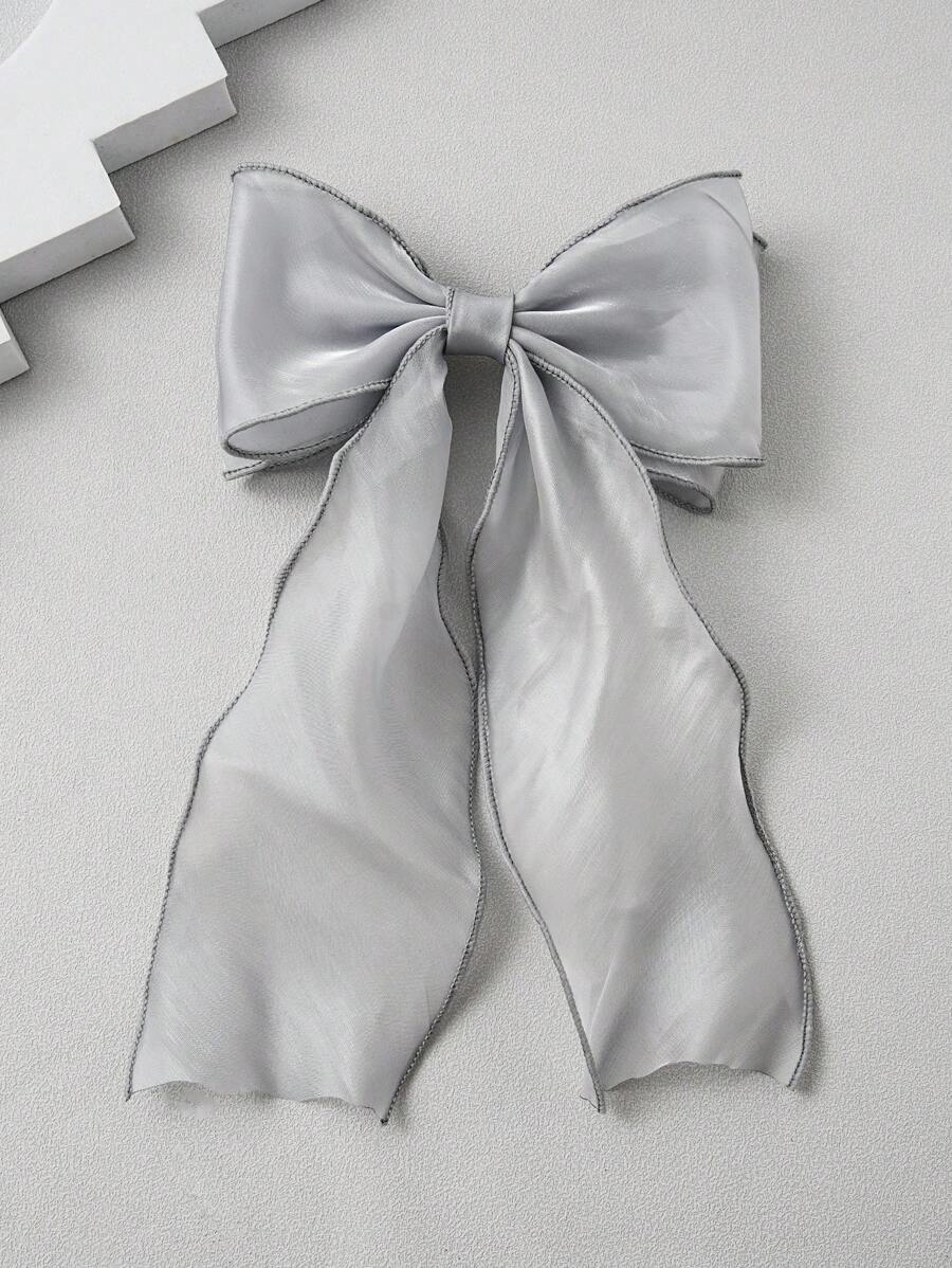 Fairy White Mesh Ribbon Bow Hair Clip For Girl, Oversized Hairpin Decoration For The Back Of The Head - Grey - View 1