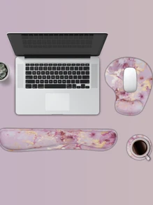 A Set Large Ergonomic XXL Marble Desk Mat Set - Extended Gaming Mouse Pad, Keyboard Wrist Rest Support, Coaster - Non-Slip Base, Stitched Edge - Easy Typing, Pain Relief - (35.4*15.7 In) - For Office, Home, Computer, Laptop