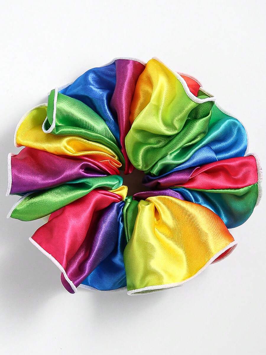 1pc Elegant Bohemian RainbowColored Oversized Silk Scrunchie, Extra