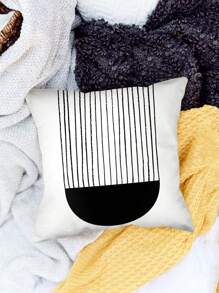 4pcs/Set Black And White Geometric Patterned Polyester Short Plush Cushion Cover And Pillowcase For Sofa - Multicolor - View 4