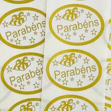 Etiquetas adesivas "parabens" com 100 unidades - Dourado - Visão 2