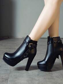 Nouvelle arrivée Bottes pour femmes avec talons super hauts, plateforme épaisse imperméable, talon bloc de 12 cm, chaussures polyvalentes avec décoration de ceinture, automne et hiver