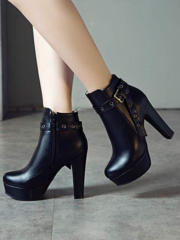 Nouvelle arrivée Bottes pour femmes avec talons super hauts, plateforme épaisse imperméable, talon bloc de 12 cm, chaussures polyvalentes avec décoration de ceinture, automne et hiver