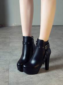 Nouvelle arrivée Bottes pour femmes avec talons super hauts, plateforme épaisse imperméable, talon bloc de 12 cm, chaussures polyvalentes avec décoration de ceinture, automne et hiver