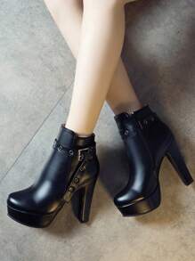 Nouvelle arrivée Bottes pour femmes avec talons super hauts, plateforme épaisse imperméable, talon bloc de 12 cm, chaussures polyvalentes avec décoration de ceinture, automne et hiver