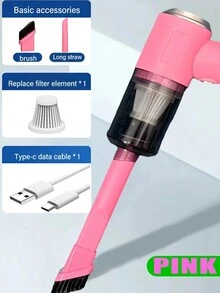 1pc Multifunctional High-Power Wireless Car Vacuum Cleaner, Portable Handheld 2-In-1 Cleaning Device, Best Gift For Women, Christmas/Birthday Gift, Suitable For Office, Home And Car - Pink - View 9