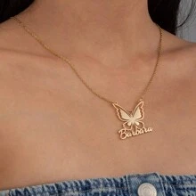 3pcs Personalized Butterfly Necklace And Earrings Set, Customizable Name Initials, Family Holiday Gift, Suitable For Christmas Gifts For Family And Friends - 1 Gold Necklace - View 6