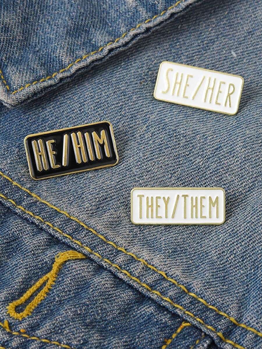 3 piezas Broche de tercera persona singular para letras simples, insignia de HE SHE THEY, adecuada para mochila y ropa, distintivo de aleación Y2K adecuado para niños - Multicolor - Ver 1