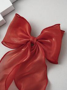 Gorgeous White Mesh Ribbon Bow Streamer Hair Clip For Girl, Large Size Hairpin For Back Of Head Decoration