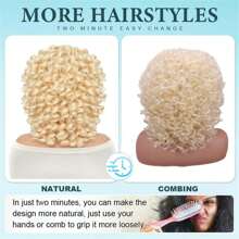 DZfirst 613 Blonde 16 Inch Curly Wigs Short Curly Wig With Bangs Heat Resistant Synthetic Fiber Hair Cosplay Wigs