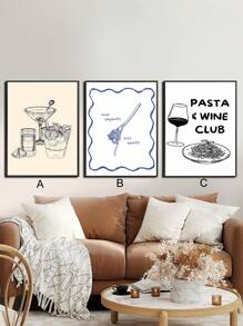 1pc Frameless Vintage Art Canvas Poster, Minimalist Cocktails, Beverages, Wine, Pasta Artwork, Ideal Gift For Bedroom, Living Room, Dining Room, Kitchen, Study, Bathroom, Corridor, Coffee Shop, Dorm, Wall Art, Wall Decor, Home Decor, Room Decor Canvas Painting Kitchen Decor - Multicolor - View 8