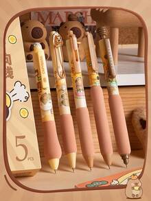5pcs Capybara Gel Pens Set Cute Cartoon Design Soft Grip 0.5mm Ballpoint Black Color Ink For Writing School - one-size - View 8