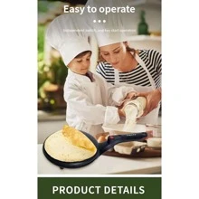 Sokany.Máquina para hacer crepes eléctrica, máquina para hacer crepes, máquina para hacer panqueques, máquina para hacer crepes portátil con revestimiento antiadherente, cena de desayuno rápido de 20 segundos, camping, control automático de temperatura - Negro - Ver 9