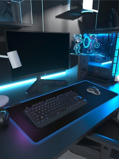 1pc Pure Black Extra Large RGB Glowing Colorful Mouse Pad 80cmx30cmx0.3cm For Office Desk/RGB 30cmX25cm Gaming Mouse Pad With Lights And Waterproof Surface, Durable Edges, Suitable For Computer Desk, Writing And Studying Desk, LED Desk Pad