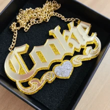 Customized Acrylic Name Pendant Necklace, Cute Colorful  Chain For Women And Girls - Gold - View 5
