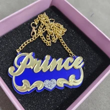 Customized Acrylic Name Pendant Necklace, Cute Colorful  Chain For Women And Girls - Gold - View 7