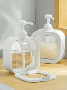 1入可裝入化妝品、肥皂液、沐浴乳的浴室補充液泵式容器，附塑膠泵噴瓶，便攜式旅行洗髮護理立架，容量300/500毫升 - 白色 - 查看 5