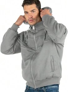 Sudadera Gorro Desmontable Termica Para Hombre Moda - Gris Claro - Ver 1