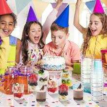 Mini tazas de postre, vasos de chupito redondos de 3 oz, vasos de plástico para postres, vasos de licor para aperitivos, parfait, postres de chocolate, helados, pudines y degustaciones de fiesta