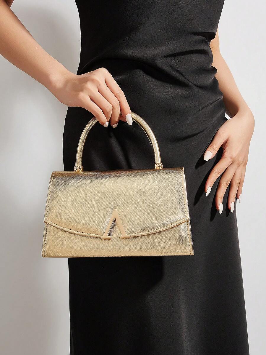 Túi cầm tay dự tiệc cỡ lớn, sang trọng, bóng bẩy dành cho nữ, thiết kế nắp gập thời trang, cảm giác cao cấp, hoàn hảo cho những dịp trang trọng, phụ kiện lý tưởng cho đám cưới và các sự kiện tiệc tùng. - Vàng - Xem 1