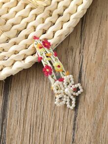 1pc Handmade Beaded Flower Embroidery Hair Clip With BB Clip, Suitable For Daily Wear - Multicolor - View 9