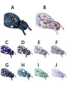 1 pieza Gorros de trabajo impresos para cirugía y para enfermeros con botón para sostener máscaras, ajustable con cordones de encaje para mujeres, accesorios de uniforme de enfermera, mascotas o cocinero - Multicolor - Ver 4