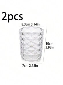 1pc/2pcs Transparent Makeup Brush Holder Storage Box, Elegant Diamond Pattern Water Cup Bathroom Toothbrush & Toothpaste Organizer,For Holiday Beach, Bathroom Collection, Bedroom Collection, Large Capacity