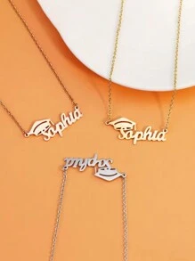 Special Commemorative Meaning Graduation Season Bachelor's Hat And Doctoral Hat Customized Name English Letter Pendant Necklace, Suitable For Good Friends, Children's Graduation Gifts, Birthday Gifts, Stainless Steel Material,