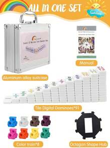 Kalolary Doble 12 Dominó de Tren Mexicano, 91 Azulejos Números Juegos de Dominó en una Caja de Aluminio con 9 Trenes Folleto de Instrucciones Almohadillas de Puntuación Centro en Forma de Octágono Juego de Mesa para Fiesta Familiar (Estilo de Números) - Blanco - Ver 2