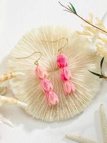 1pair Resin Frangipani Flower Drop Earrings, Hawaii Ocean Style, Vacation Accessory - Multicolor - View 25