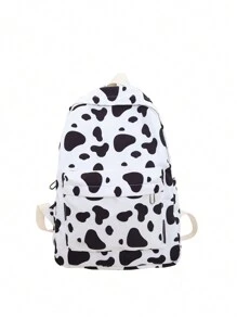 Casual Large Capacity Cow Pattern Backpack, Fashionable Solid Color Simple School Bag For Girls, Casual Cow Print Pattern Purse For Women