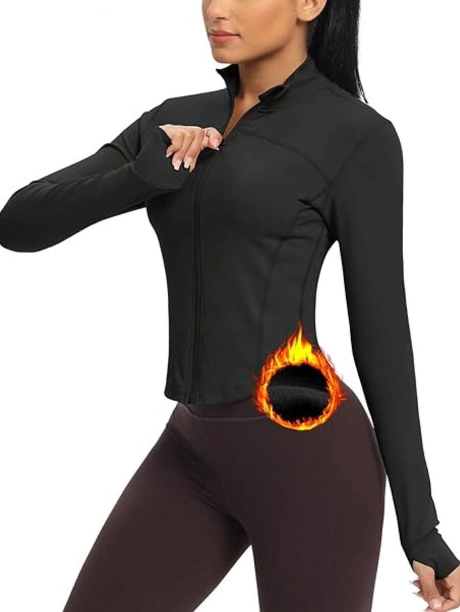 QUEENIEKE Women Running Jacket Slim Fit Gym Tops Light Long Sleeve Zip