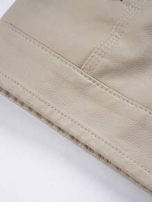 7707 2024 New Men's Fashion Solid Color PU Leather Jacket, Simple Stand Collar Male Coat - Beige - View 4