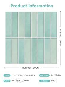 COMMOMY 3D裝飾貼磁磚，3D綠色馬賽克剝離和黏貼牆磚，自粘廚房瓷磚後擋板，浴室牆壁貼紙，防水和防黴，30x30cm - 彩色 - 查看 5