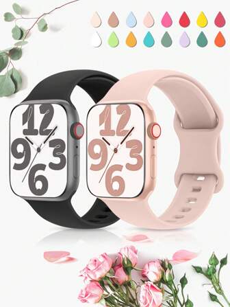 Correa de reloj de silicona de unicolor, suave y cómoda, transpirable, con hebilla de mariposa octagonal, compatible con Apple Watch de 38 mm, 40 mm, 41 mm, 45 mm, 44 mm, 42 mm, 49 mm, para hombres y mujeres, pulsera casual versátil para fiestas y festivales, con accesorios de repuesto para Apple Watch Series 9/8/7/6/5/SE/4/3/2/1