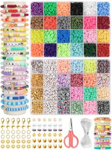 4800 pièces Kit de fabrication de bracelet en perles d'argile de polymère avec 48 couleurs, comprenant des pendentifs DIY, pour des cadeaux d'artisanat et la création de bijoux DIY