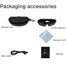 4K高清攝像眼鏡，視頻智能眼鏡，戶外小型攝像機，人體攝像機，騎行記錄攝像機，2小時錄製時間，適用於騎行、摩托車、汽車、釣魚，64GB存儲卡 - 眼鏡+記憶卡 - 查看 6