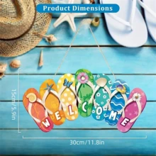 1pc, Creative Summer Slippers Hanging Sign Ice Welcome Sign - Welcome Hello Flip Flop Wooden Door Decor For Home, Party, And Scene Decoration - Multicolor - View 4