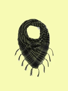 100.0cm 男女通用复古格子方形围巾，轻盈透气，流苏头巾，适合休闲和日常防晒