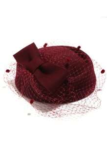 1 pieza Sombrero Fascinador de estilo británico elegante de vuelo de avión con lazo de malla de encaje de lana para mujeres adultas, accesorio de boda de sombrero blanco suave - Multicolor - Ver 8