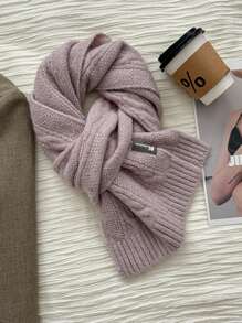 1pc Unisex Couple Style Solid Color Cable Knit Wool Blend Warm Scarf, Classic College Style Casual Outdoor Accessory, Autumn/Winter - Multicolor - View 14