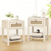 VOWNER 23.6'' Tall 1 - Drawer White Wicker Nightstands (Set Of 2) - 白色 - 查看 1