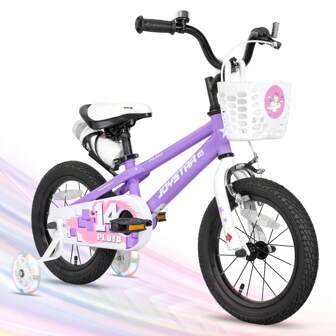 JOYSTAR Pluto 12 14 16 18 20 Inch Kids Bike For Boys & Girls Age 3-12 Years, Children's Bicycle With Light Up Training Wheels, Basket & Water Bottle, 18/20" With Kickstand, Multiple Colors(Pink, Purple,Green, Blue,Yellow, DeepGrey )